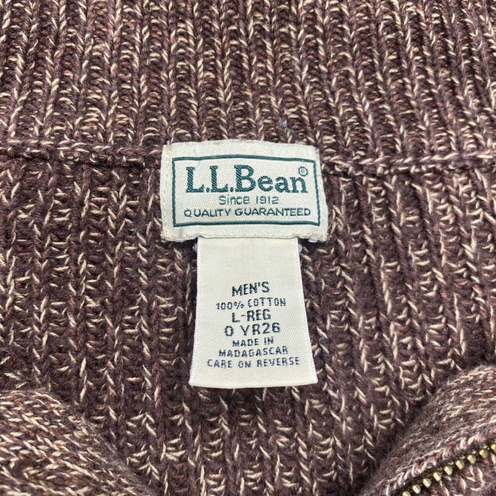 LL Bean Full Zip Sweater Mens L Brown Marled Cotton Ribbed Knit Cardigan Outdoor - Picture 2 of 8